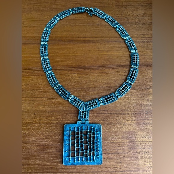 Rare Robert Larin Necklace Brutalist Modernist Art Canadian Textured Pewter 60's - Picture 2 of 11